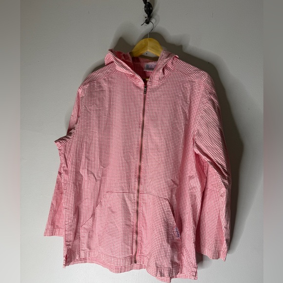 Fresh Produce Pink White Gingham Check Hooded Zip Cotton Jacket Large - Picture 1 of 5